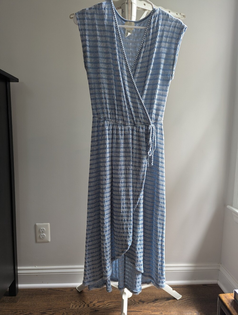 Caution To The Wind Blue Textured Wrap High-Low Dress